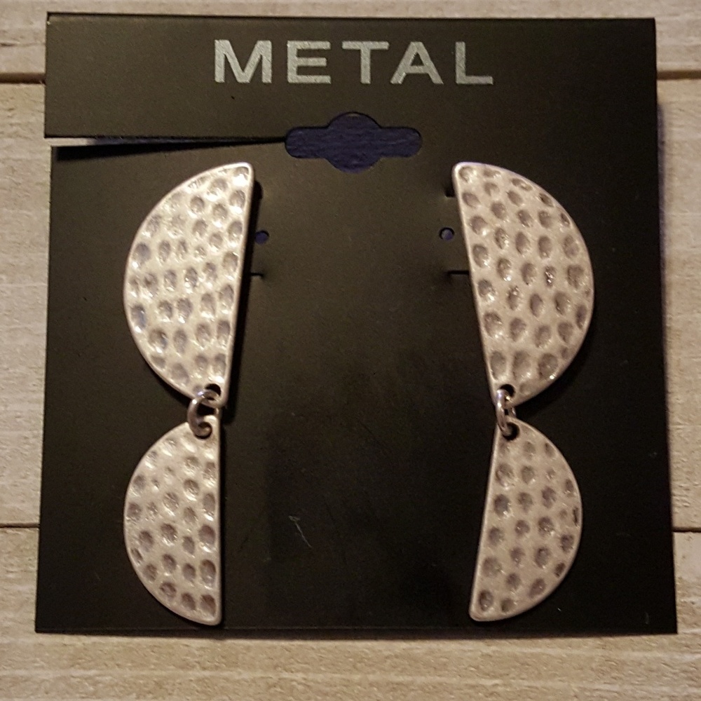 Metal Brand Pounded Metal Half Circle Earrings